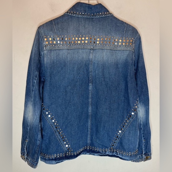 Frame Distressed Studded Oversized Denim Jacket. Size Medium - Picture 8 of 12